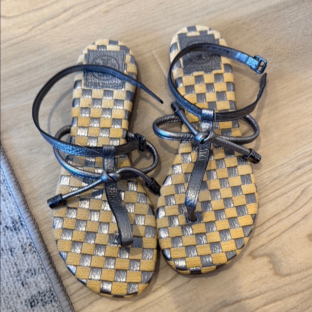 Tory Burch Black and Gold Sandals with Adjustable Straps